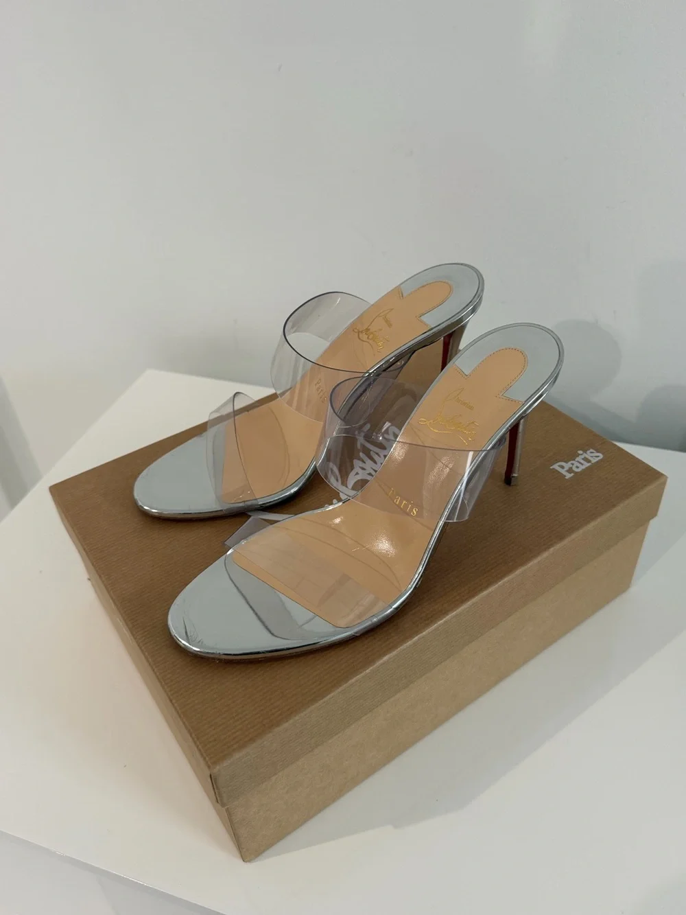 Christian Louboutin Clear Heels with Silver Trim